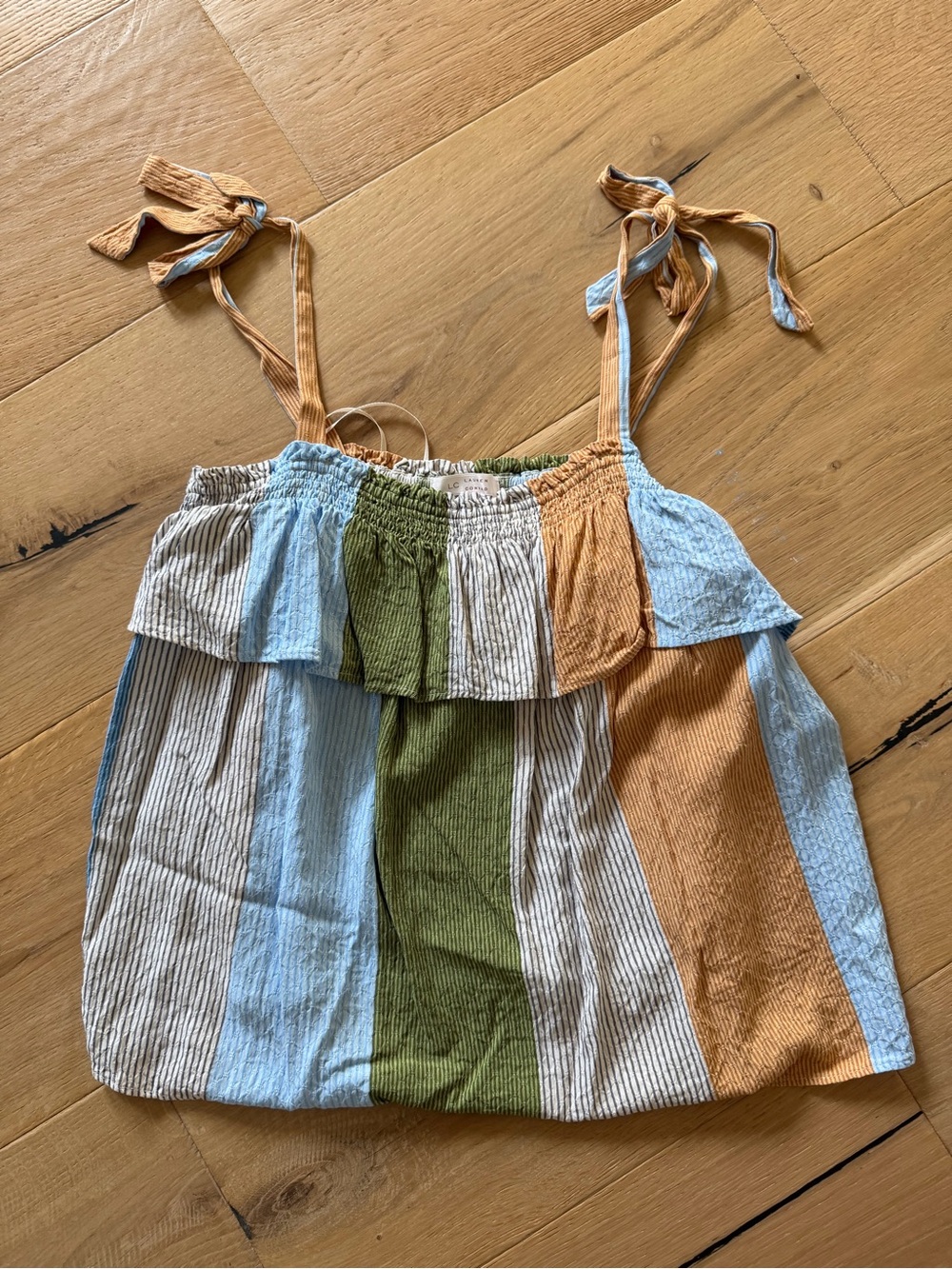 LC Lauren Conrad Striped Tie-Shoulder Tank Top in Blue, Green & Tan